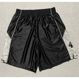 Vintage Alleson Athletic Mens Basketball Shorts Black White Shiny Nylon Size L
